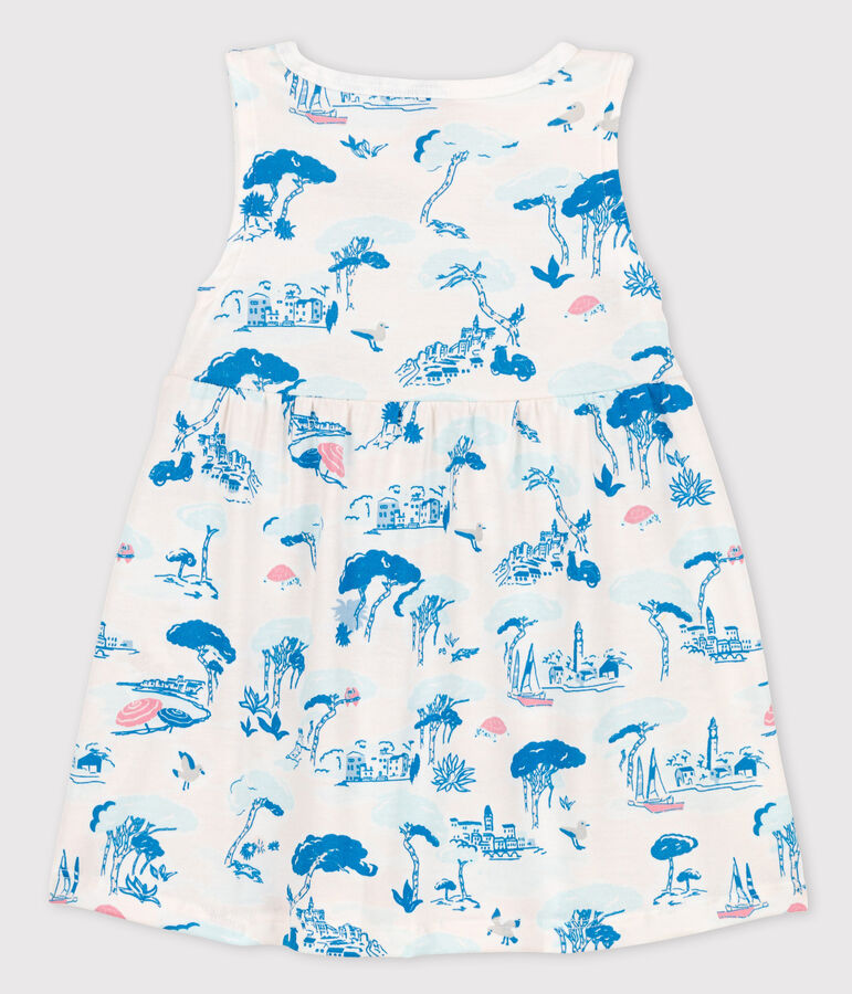 Mouwloze jersey jurk met print voor babymeisjes wit/multicouleur