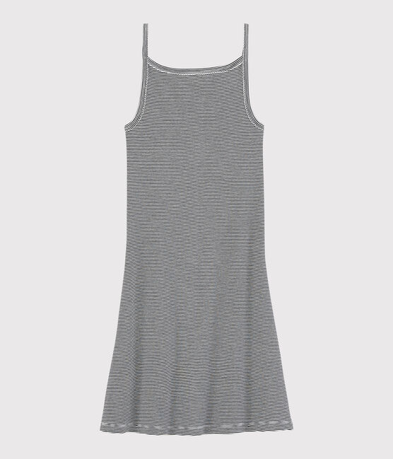 Iconisch katoenen Damesjurk met bandjes blauw SMOKING/wit MARSHMALLOW