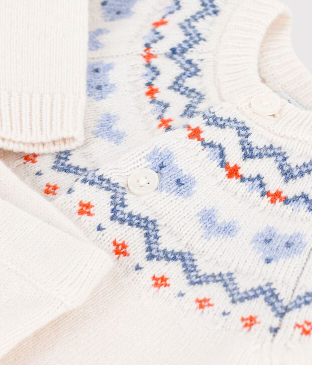 Gebreid babysetje met jacquardmotief. blauw/blauw
