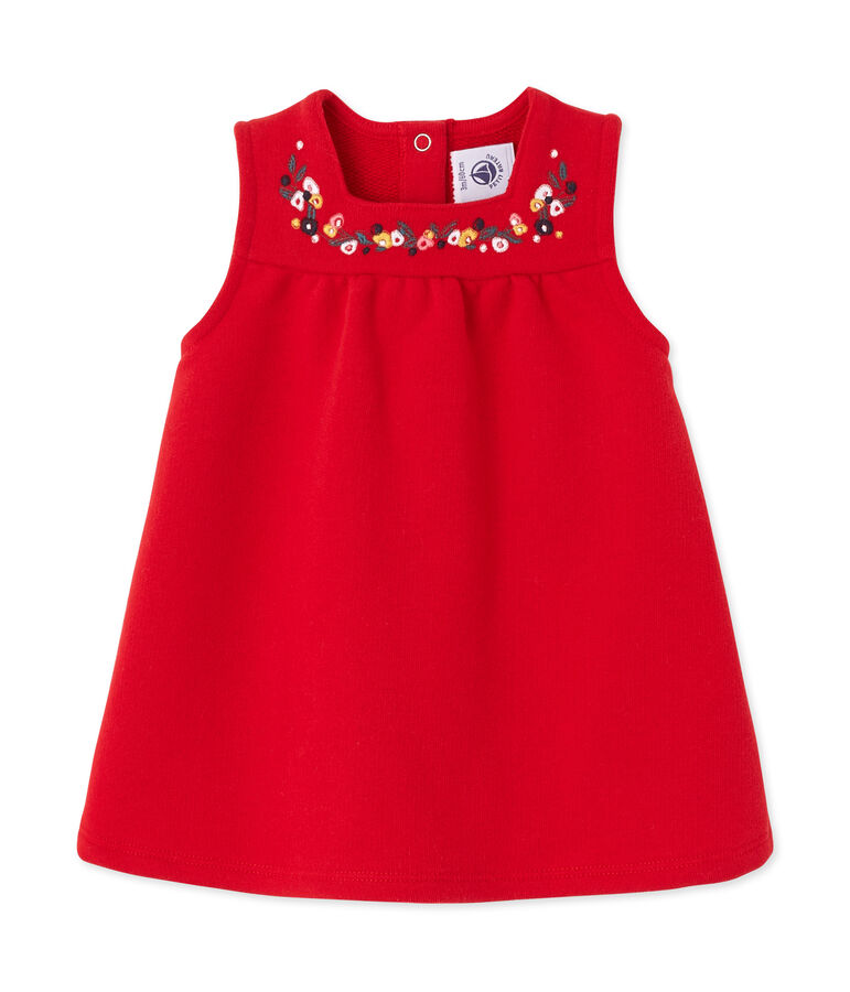 Robe b&eacute;b&eacute; fille en molleton brod&eacute; rouge