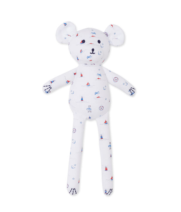 Doudou b&eacute;b&eacute; ourson imprim&eacute; wit/blauw