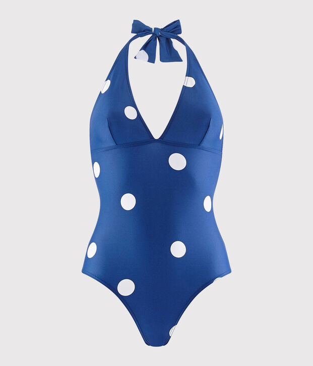 Gerecycled 1-delig Damesbadpak blauw/wit