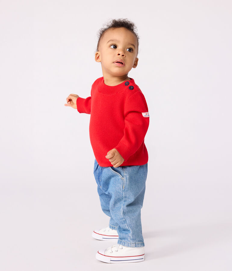 Pull marin b&eacute;b&eacute; en laine et coton uni rouge