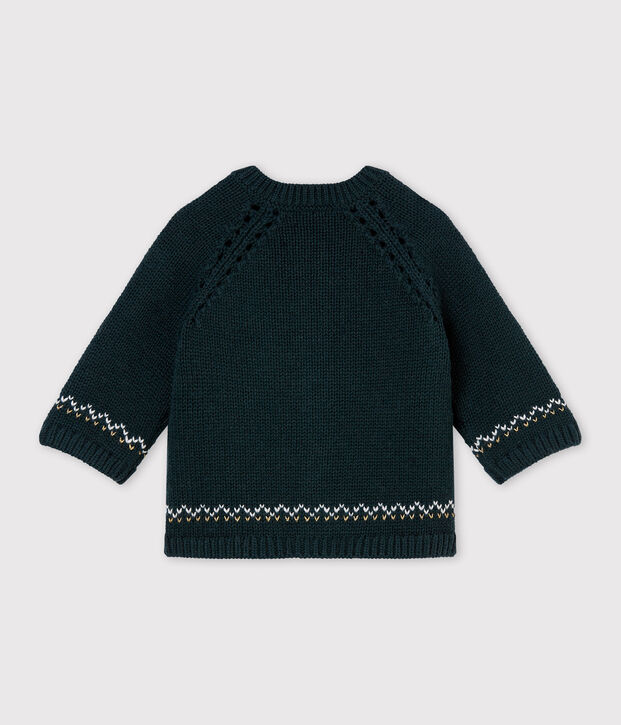 Jacquardgebreid vest in wol/katoen voor babymeisjes groen/multicouleur