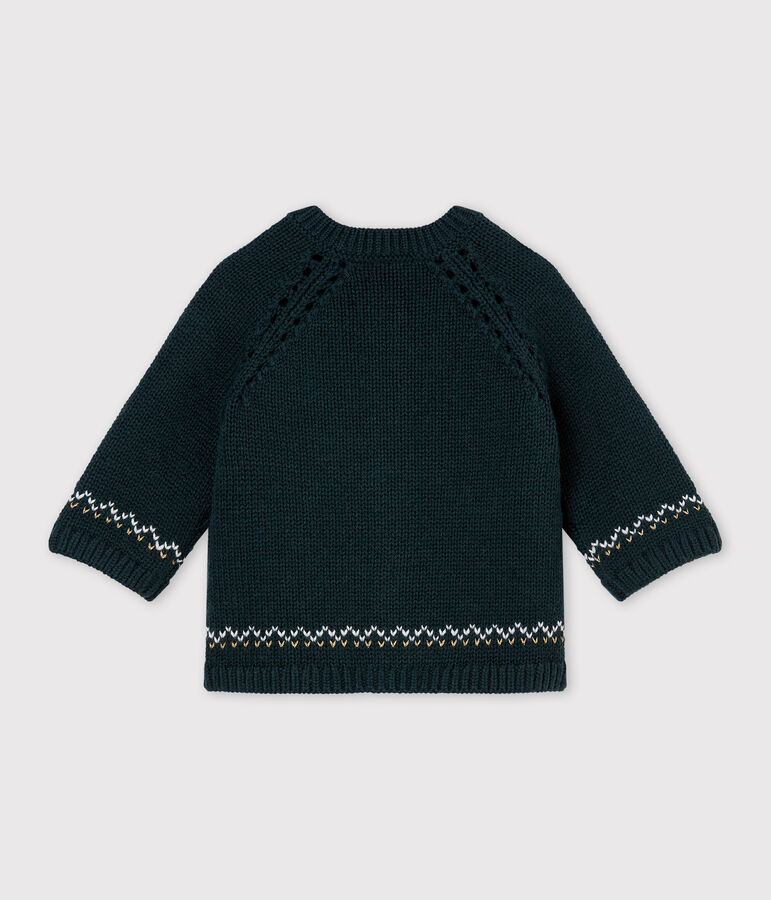 Cardigan tricot jacquard laine et coton b&eacute;b&eacute; fille vert SHERWOOD/blanc MULTICO