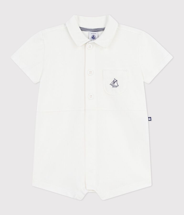 Kort pakje van effen katoen met polokraag voor baby's wit MARSHMALLOW