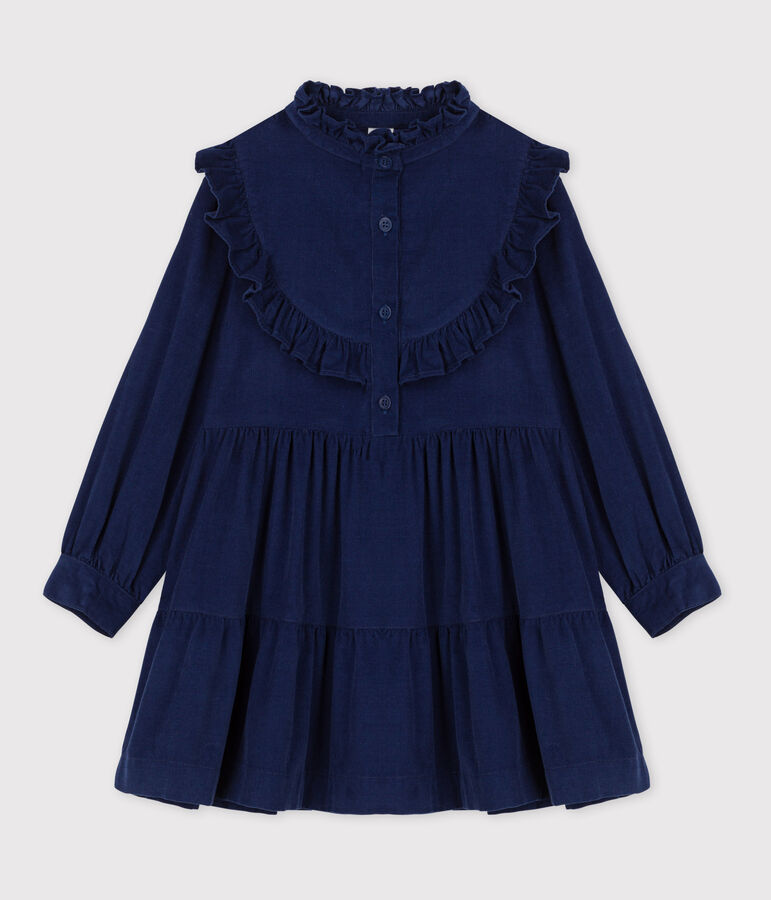 Robe manches longues en velours fin enfant fille bleu