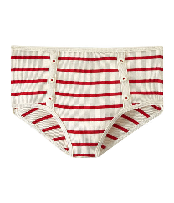 Hoge slip van gebreide stof 2x2 beige COQUILLE/rood TERKUIT