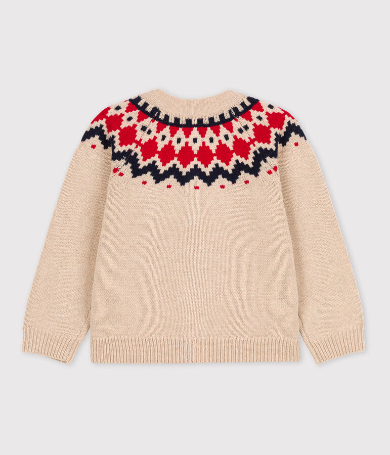 Meisjesvest in wol en katoen beige/multicouleur