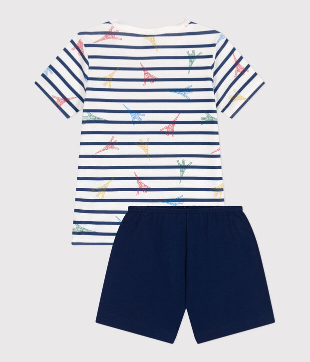 Pyjama short enfant en coton imprim&eacute; Paris bleu/multicouleur
