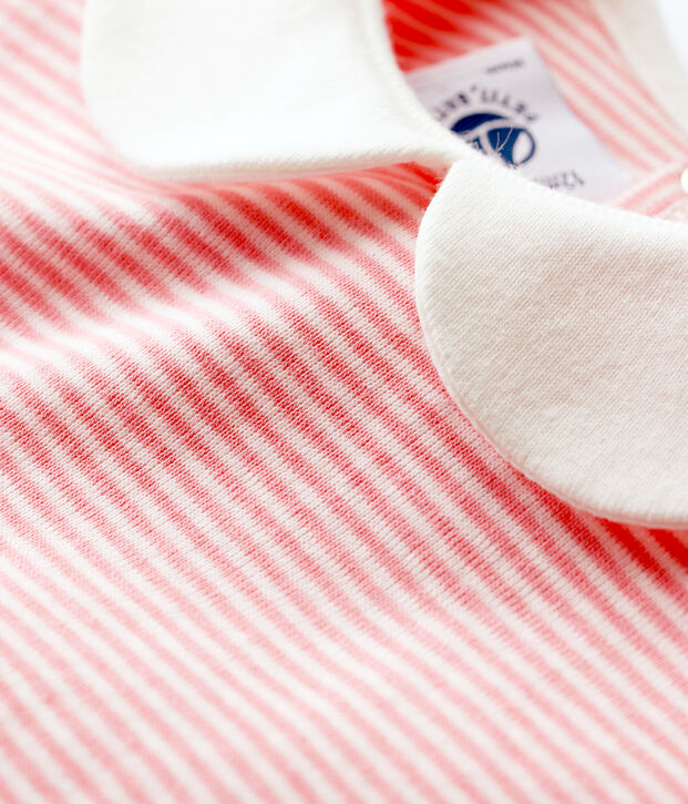 Katoenen romper voor babymeisjes met Peter Pan-kraag roze/wit