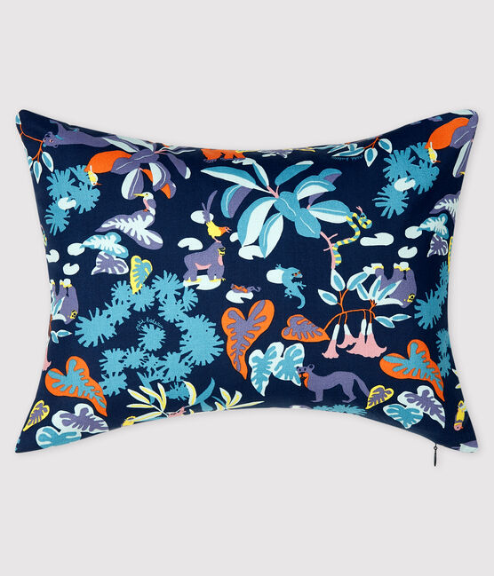 Kussen van popeline met jungleprint blauw MEDIEVAL/wit MULTICO