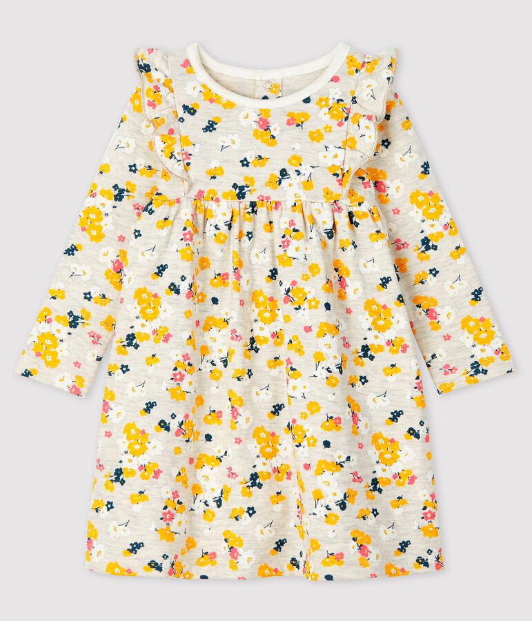 Robe manches longues b&eacute;b&eacute; fille beige MONTELIMAR/blanc MULTICO