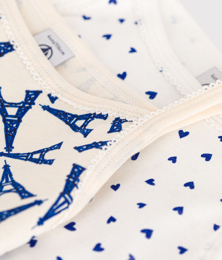 Setje van twee katoenen kinderhemdjes met smalle schouderbandjes in het thema Parijs multicouleur