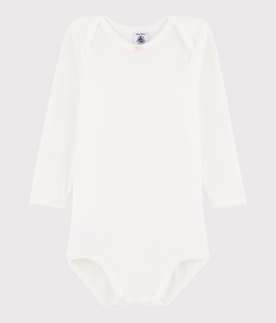 Rompertje lange mouwen babymeisje wit MARSHMALLOW/roze MINOIS