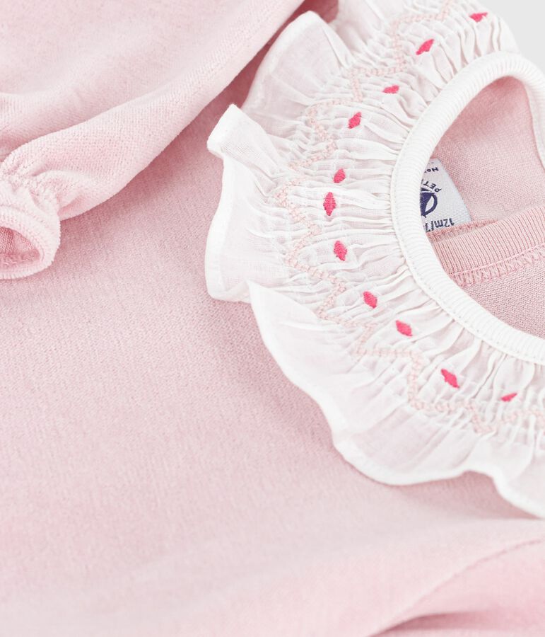 Pyjama b&eacute;b&eacute; en velours ouverture au dos uni rose