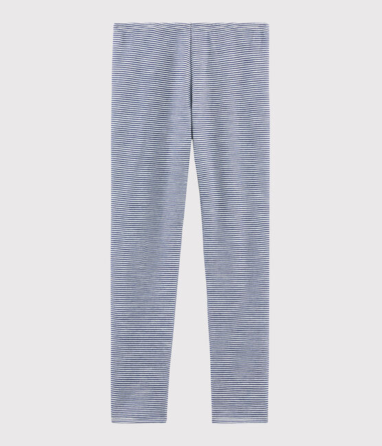 Legging kind van wol en katoen met milleraies strepen blauw MEDIEVAL/wit MARSHMALLOW