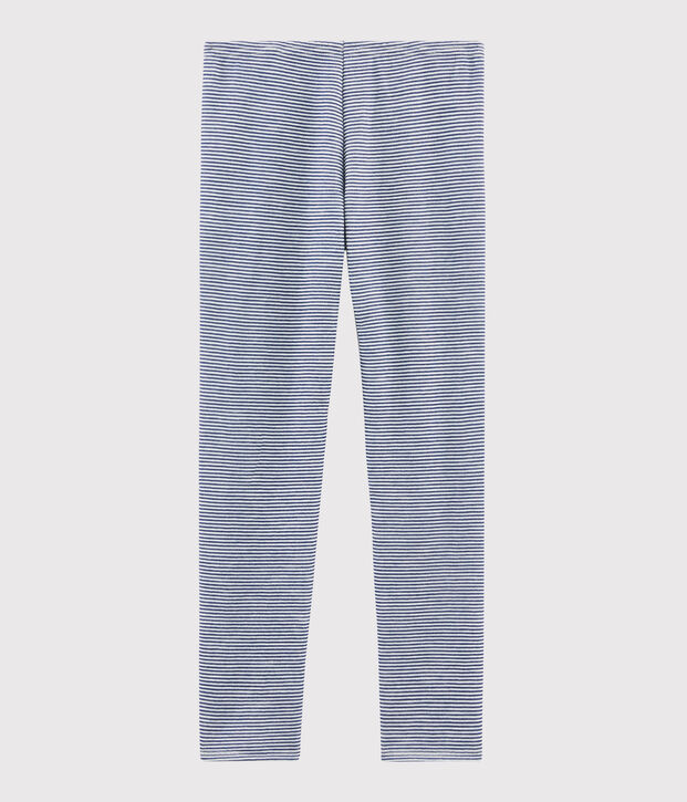 Legging kind van wol en katoen met milleraies strepen blauw/wit