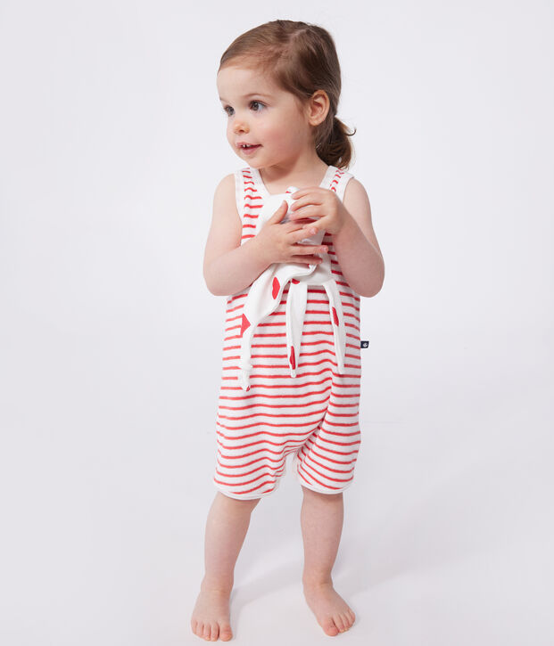 Combinaison courte b&eacute;b&eacute; en coton &agrave; rayures rouge/rouge