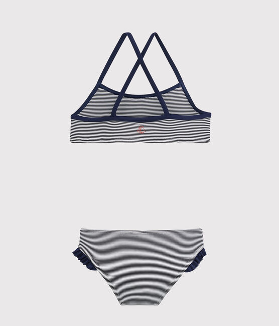 Maillot de bain  enfant fille bleu ABYSSE/blanc LAIT