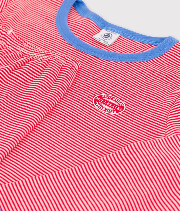 Gestreepte pyjama voor kleine meisjes/jongens in biokatoen rood/wit