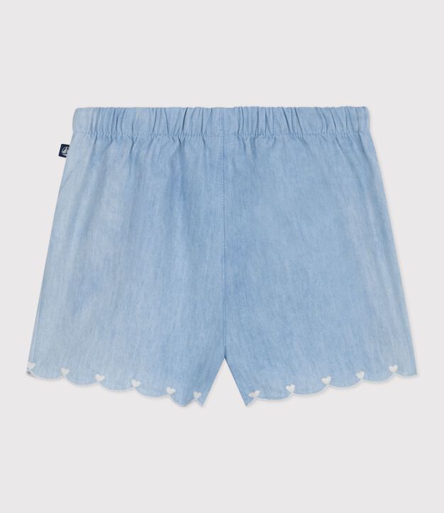 Babyshort van chambray met borduursel blauw