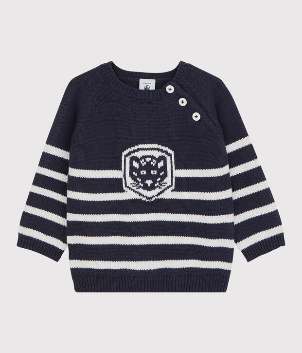 Trui van wol en katoen baby. blauw/wit