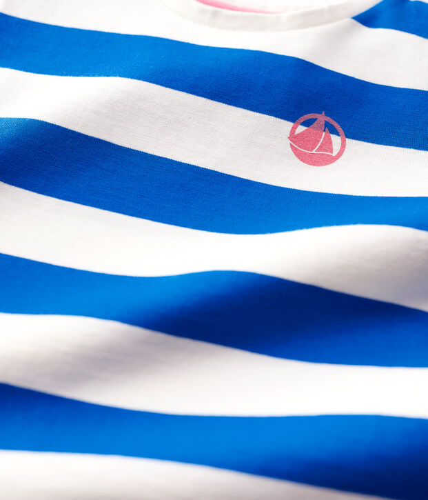 Tee-shirt manches courtes en coton enfant fille bleu/blanc