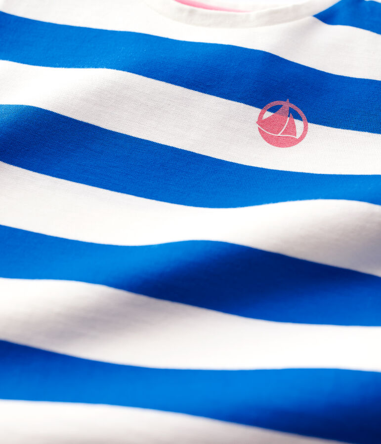 Tee-shirt manches courtes en coton enfant fille bleu RUISSEAU/blanc MARSHMALLOW