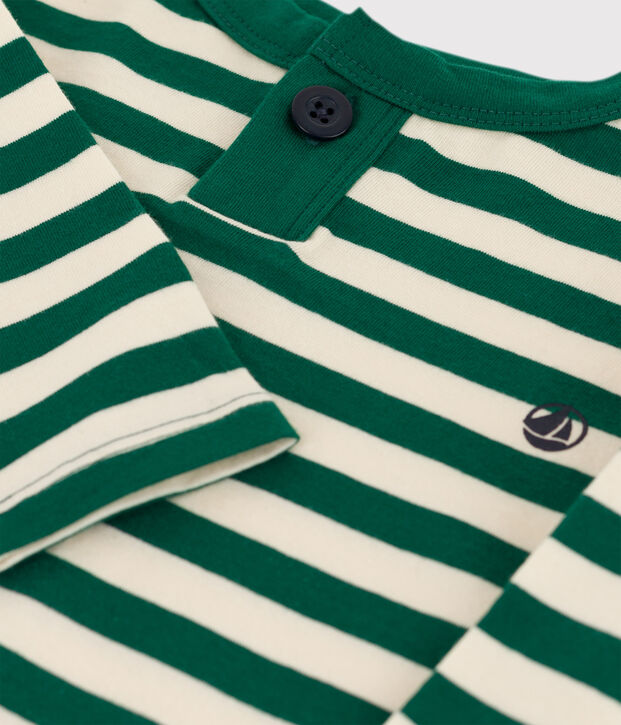 T-shirt met lange mouwen voor baby's van katoen groen/ecru