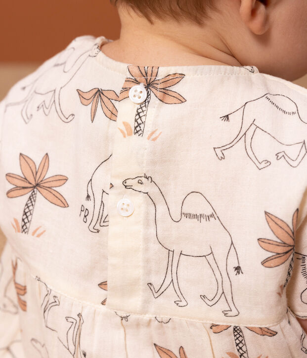 Robe manches courtes b&eacute;b&eacute; en gaze de coton imprim&eacute;e &eacute;cru/multicouleur