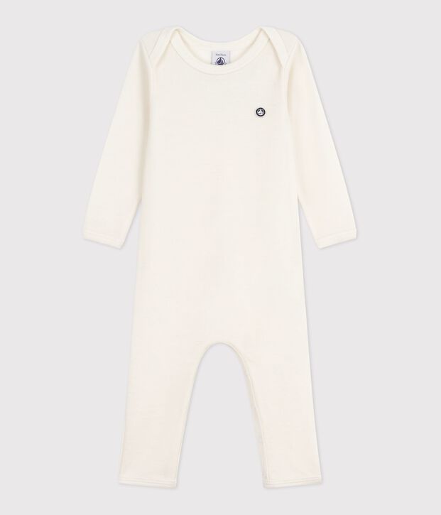 Babybody met lange pijpen in wol en katoen beige