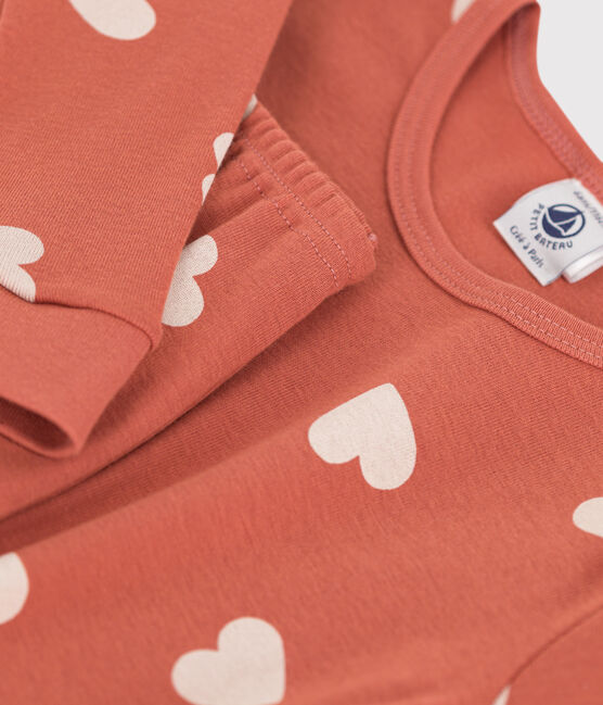 Pyjama ajusté cœur en coton enfant rose BRANDY/blanc MARSHMALLOW