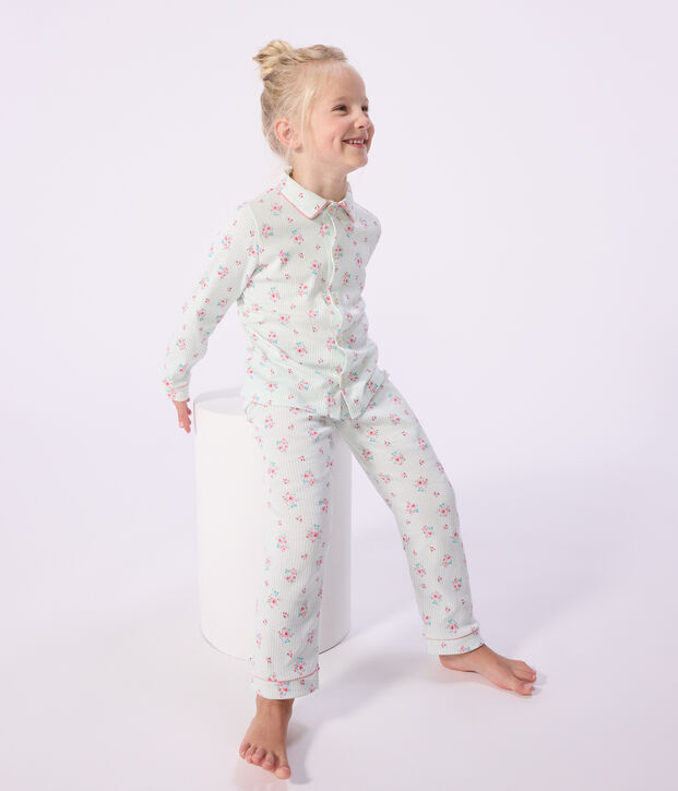 Katoenen geknoopte pyjama met print voor kinderen wit/blauw/multicouleur