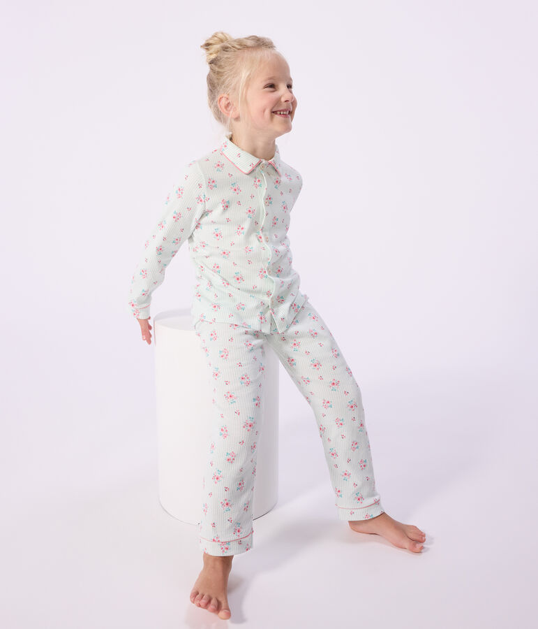 Katoenen geknoopte pyjama met print voor kinderen wit/blauw/multicouleur
