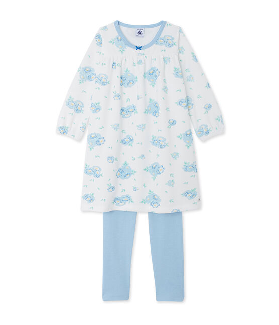 Chemise de nuit en velours imprimée et son legging blanc LAIT/bleu BLEU/ MULTICO