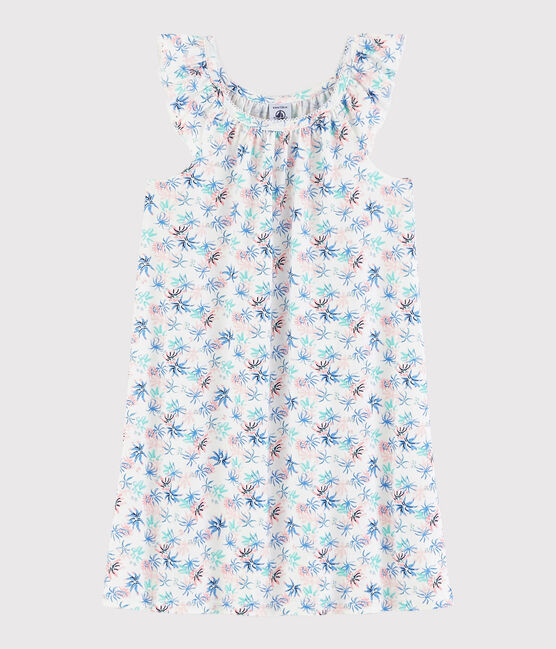 Chemise de nuit imprimé anémones petite fille en coton fin blanc MARSHMALLOW/blanc MULTICO