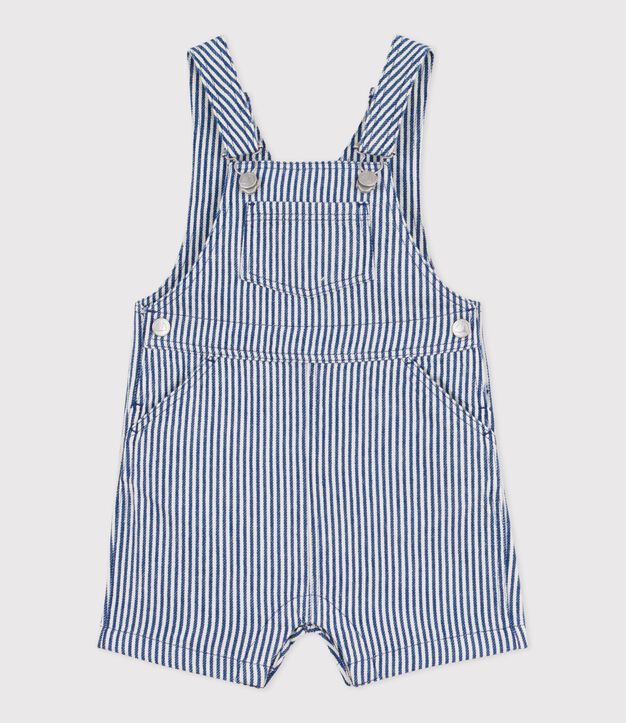 Korte salopette in gestreepte keperstof voor baby's blauw/wit