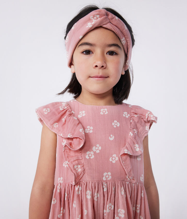 Robe sans manches enfant en coton fleurie rose/blanc