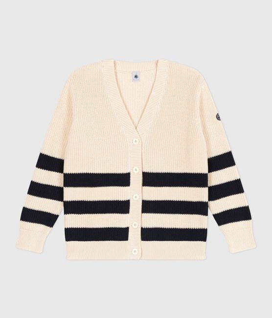 Katoenen damescardigan met strepen wit AVALANCHE/blauw SMOKING