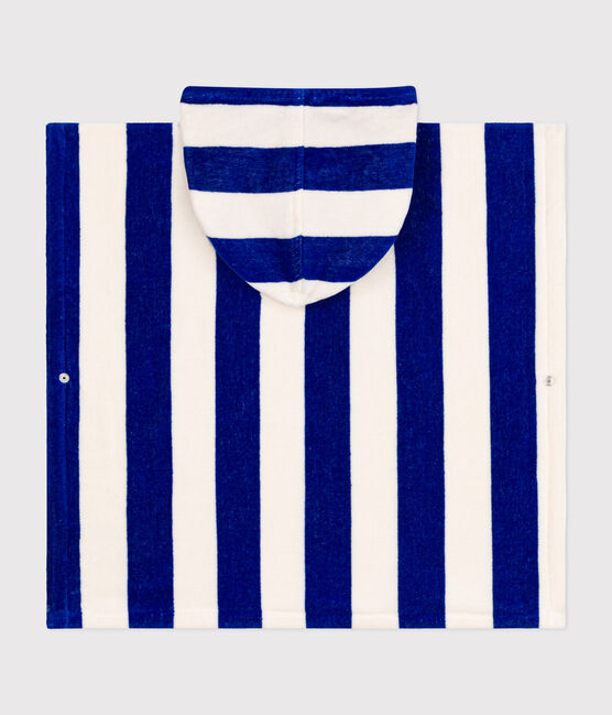 GESTREEPTE HANDDOEK BADPONCHO VOOR KINDEREN blauw SURF/wit MARSHMALLOW