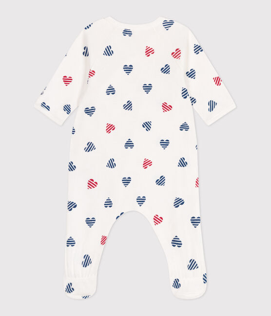 Katoenen babypyjama met gestreept hartje wit MARSHMALLOW/wit MULTICO