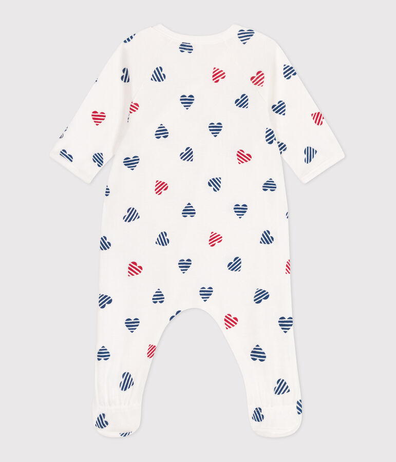 Katoenen babypyjama met gestreept hartje wit/multicouleur
