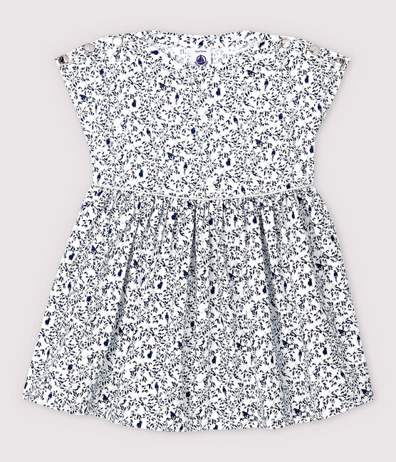 Robe manches courtes en popeline bébé fille blanc MARSHMALLOW/blanc MULTICO