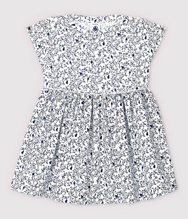 Robe manches courtes en popeline b&eacute;b&eacute; fille blanc/multicouleur