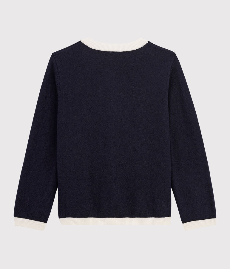 Cardigan laine et coton enfant gar&ccedil;on bleu/blanc