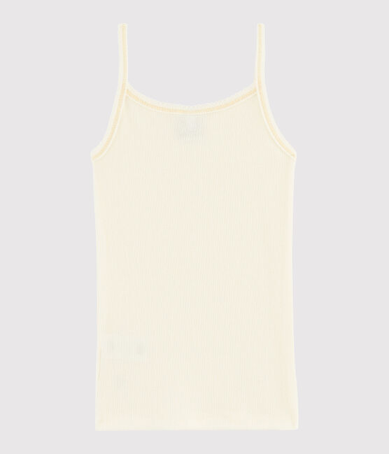 Chemise à bretelles en laine et coton petite fille blanc MARSHMALLOW