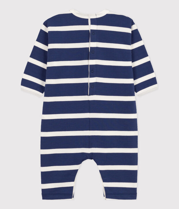Combinaison longue b&eacute;b&eacute; en molleton ray&eacute; bleu/blanc