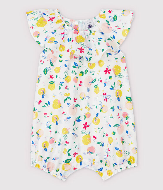 Combinaison courte en popeline bébé fille blanc MARSHMALLOW/blanc MULTICO