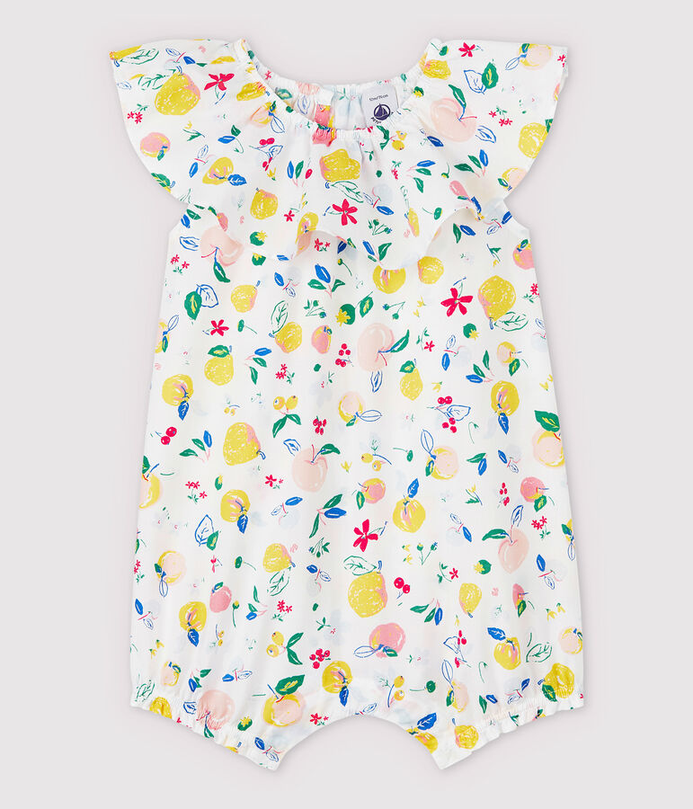 Korte popeline jumpsuit voor babymeisjes wit MARSHMALLOW/wit MULTICO